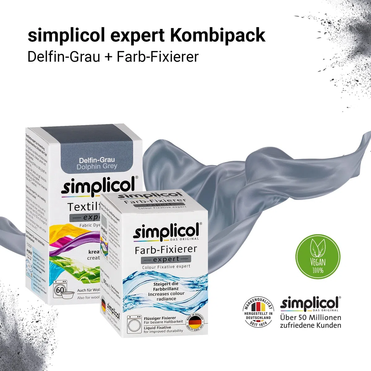 simplicol Expert + fijador del Color Paquete de Kombi Fabric Dye: Tinte de Coloración para Textiles: Lavado a Mano o Lavadora - Gris