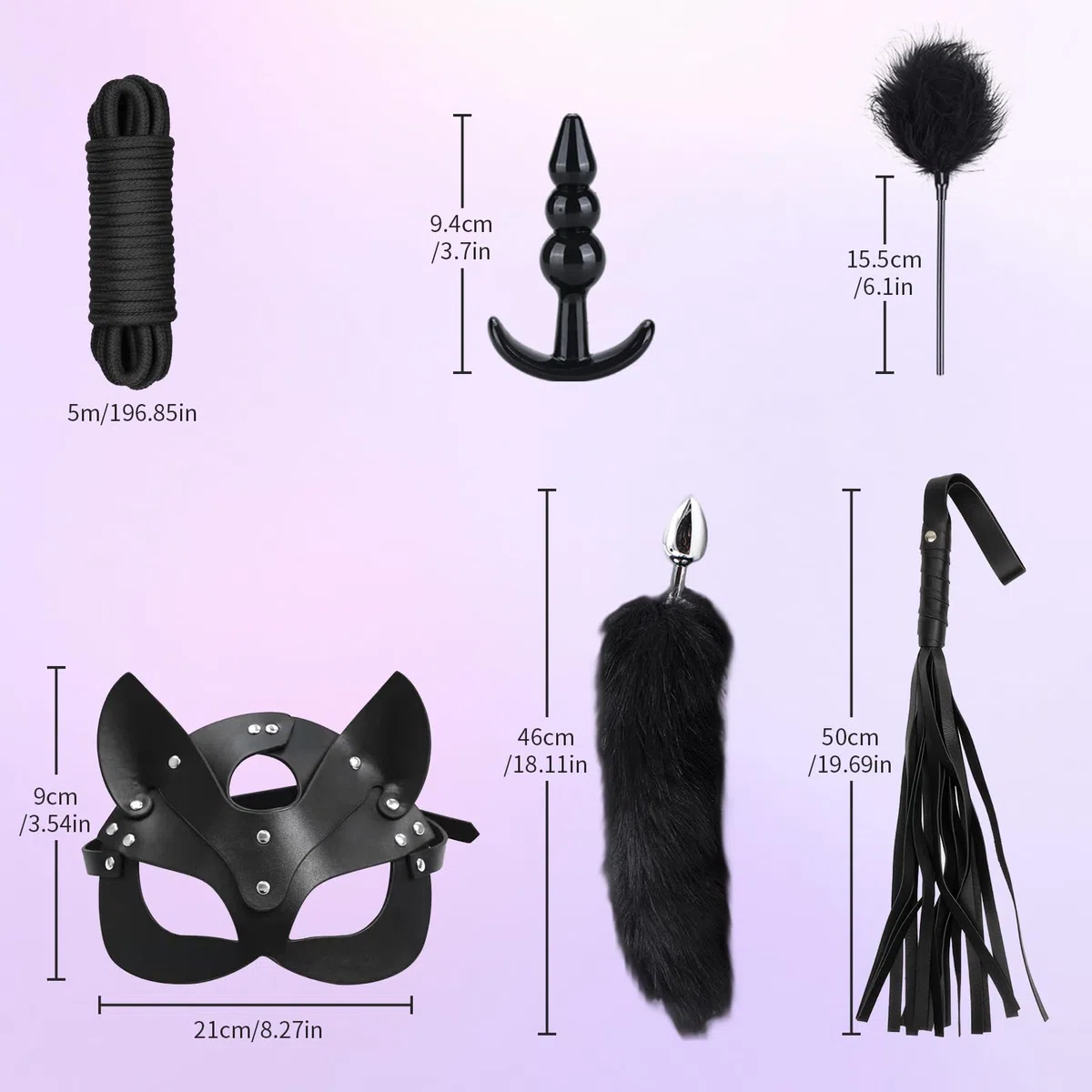 Qoosea Sexo Bondage Restricciones Kits SM 15PCS Set Bondage Ajustable Juegos para adultos en pareja Set de Restricción con Foxtail Plug Anal Esposas para Principiantes Experimentados(púrpura negruzco)