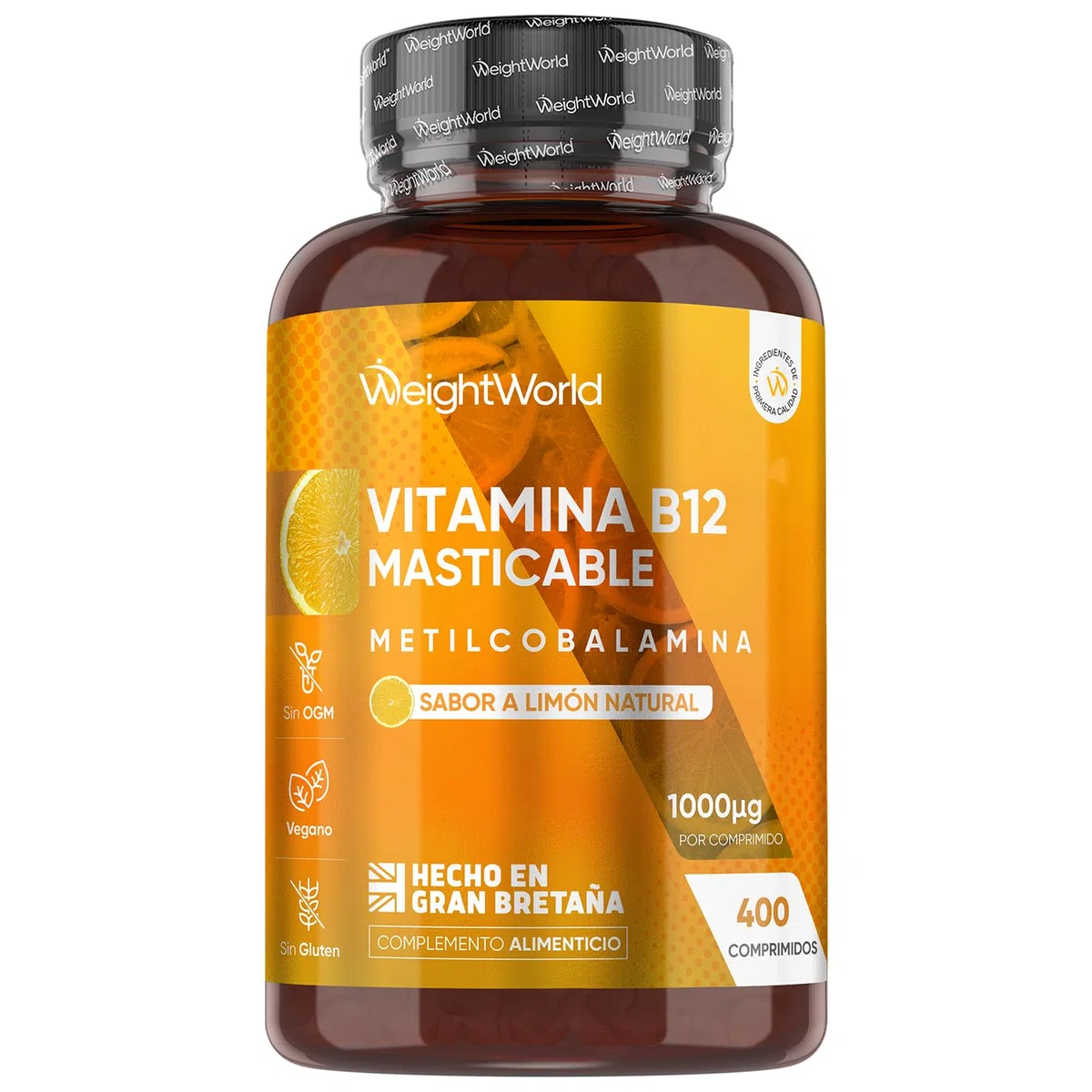 Vitamina B12 Masticable 1000mcg, 400 Comprimidos Veganos, Sabor a Limón Natural - Más de 1 Año de Suministro, B12 Metilcobalamina, Sin OGM ni Gluten