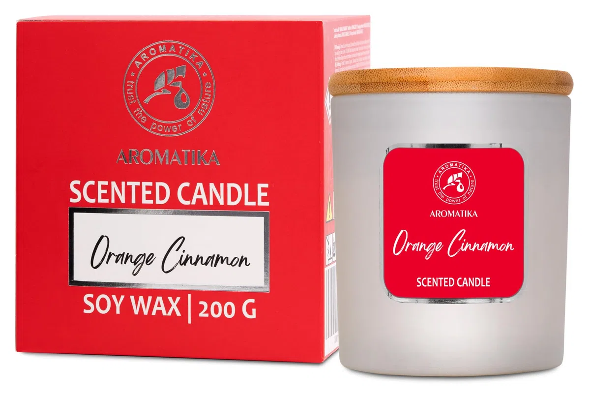 Vela Perfumada de Naranja y Canela 200g - Vela de Cera con Natural Aceite Esencial de Naranja y Canela - Aroma Navideño - Aromaterapia - SPA - Idea para Cumpleaños - Navidad