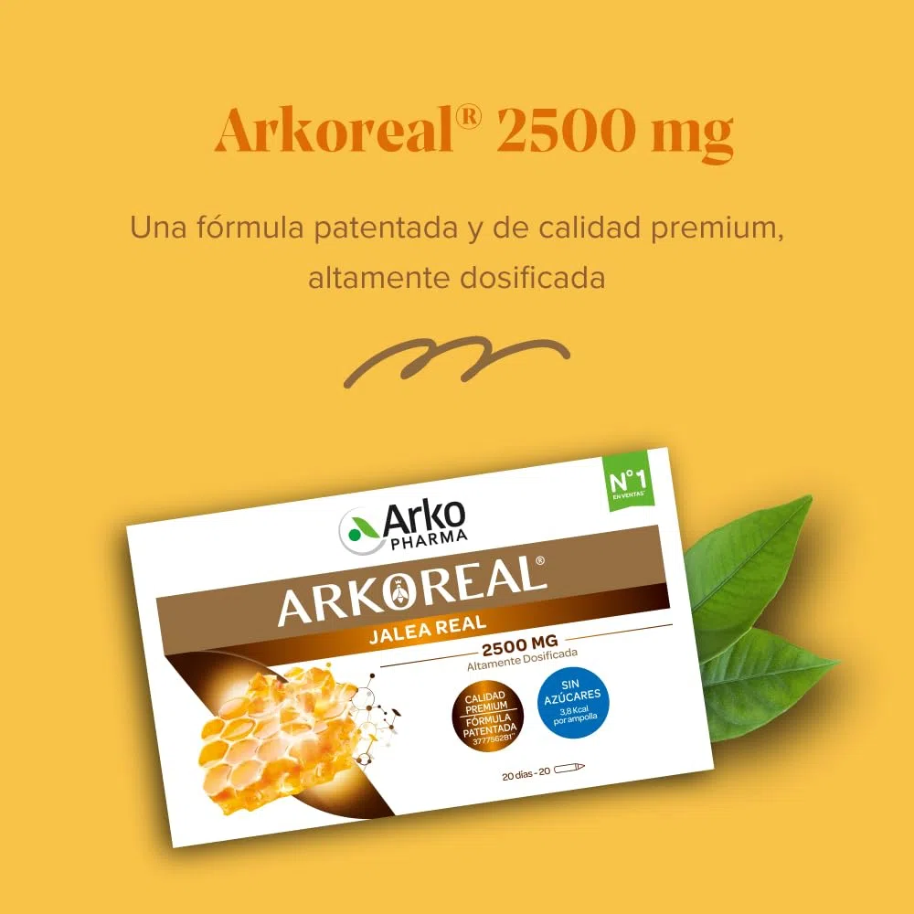 Arkopharma Arkoreal Jalea Real 2500mg Sin Azúcar 20 Ampollas, Máxima Concentración En Jalea Real, Complemento Alimenticio