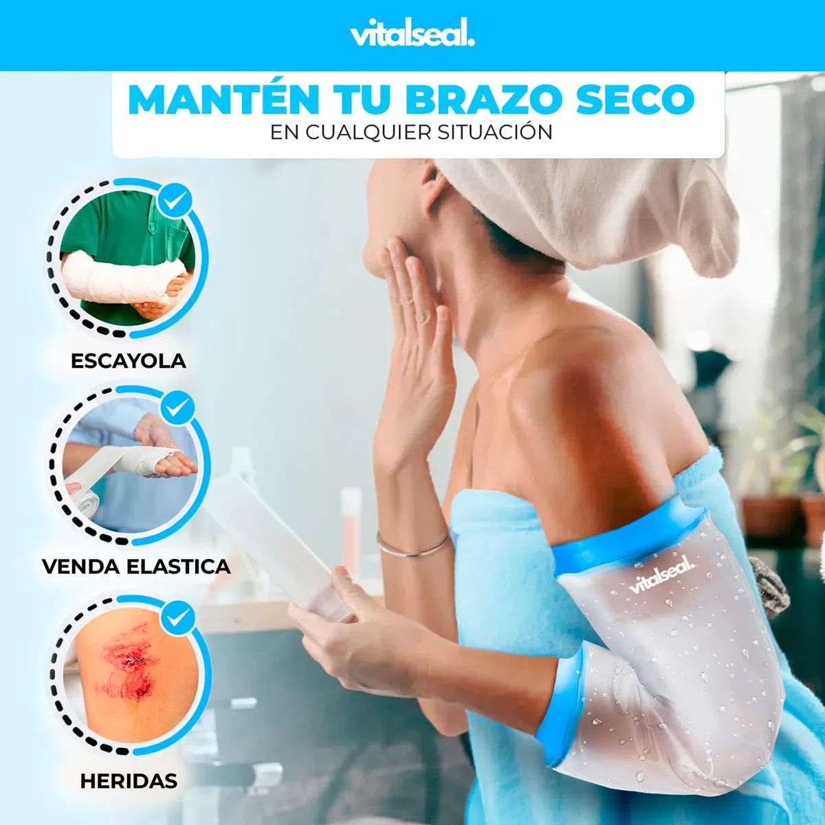 Protector Picc Brazo Ducha Impermeable, Cubre Vendaje Catéter Adulto Piscina, Funda Codo Adaptable, Manguito Reutilizable Heridas Quemaduras Tatuajes Suave
