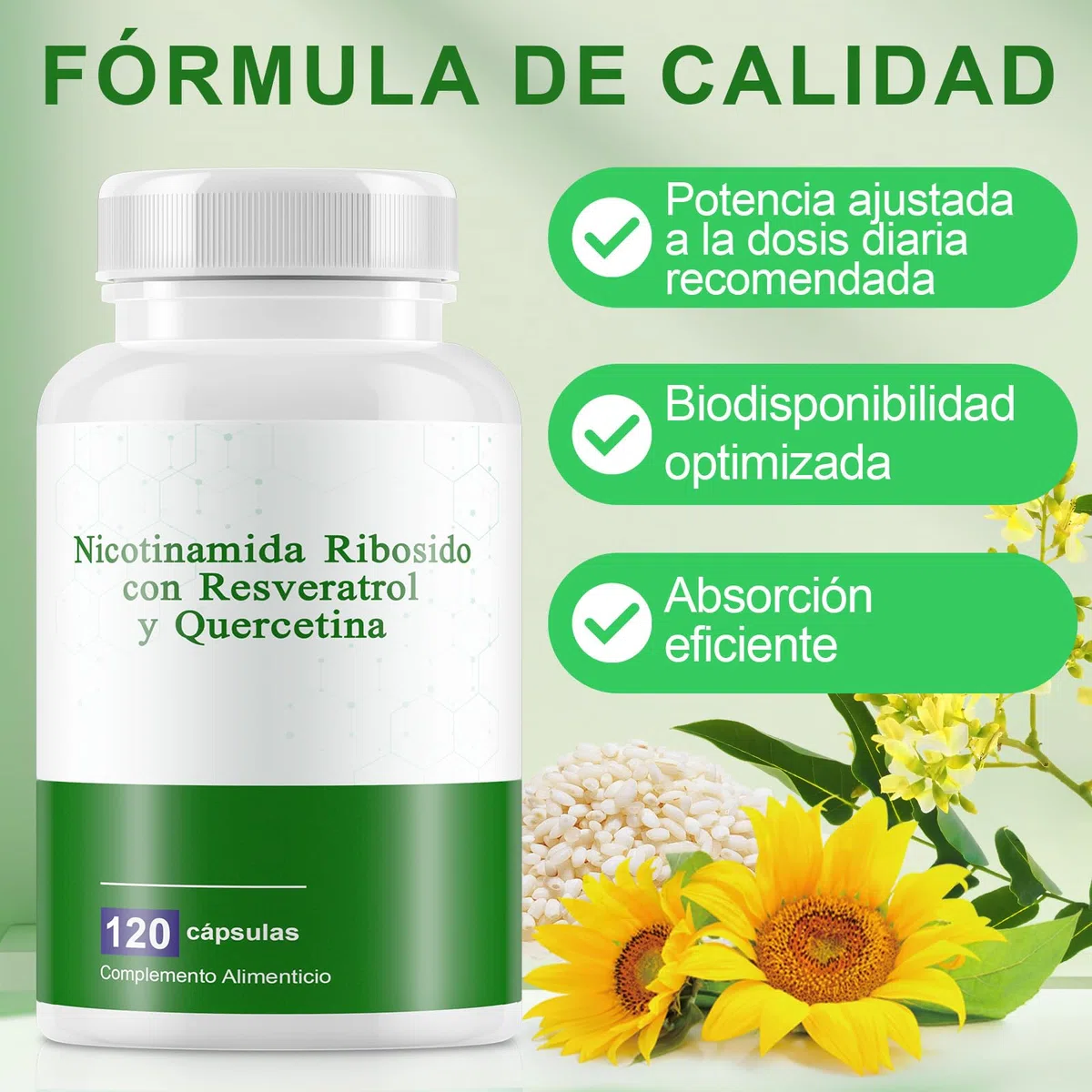 Nicotinamida Ribósido con Resveratrol y Quercetina 120 Cápsulas – Complemento Alimenticio