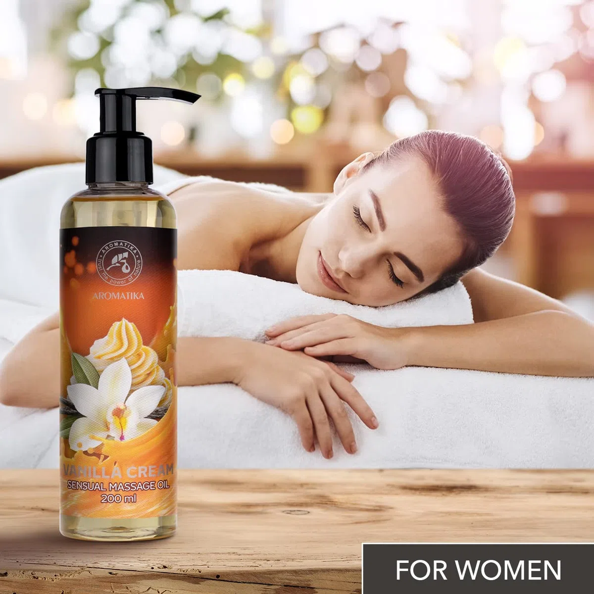 Aceite de Masaje Sensual Crema de Vainilla 200ml - con Aceites de Almendra - Semillas de Uva - Vainilla - Cosméticos Naturales con Maravilloso Aroma - Aceite de Masaje - Aceite de Masaje y Relajación