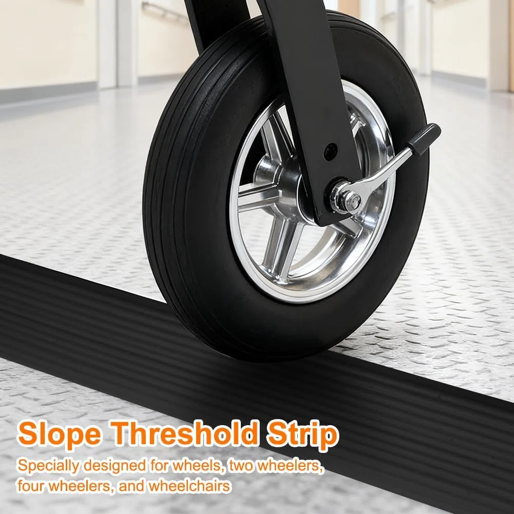 Rampa de Umbral para Puerta 500 kg, Perfil de Transición Autoadhesivo de PVC, 100 cm de Largo, para Silla de Ruedas, Robot Aspirador, Carrito, Uso Interior y Exterior (Negro, 100x5.5x1.6cm)