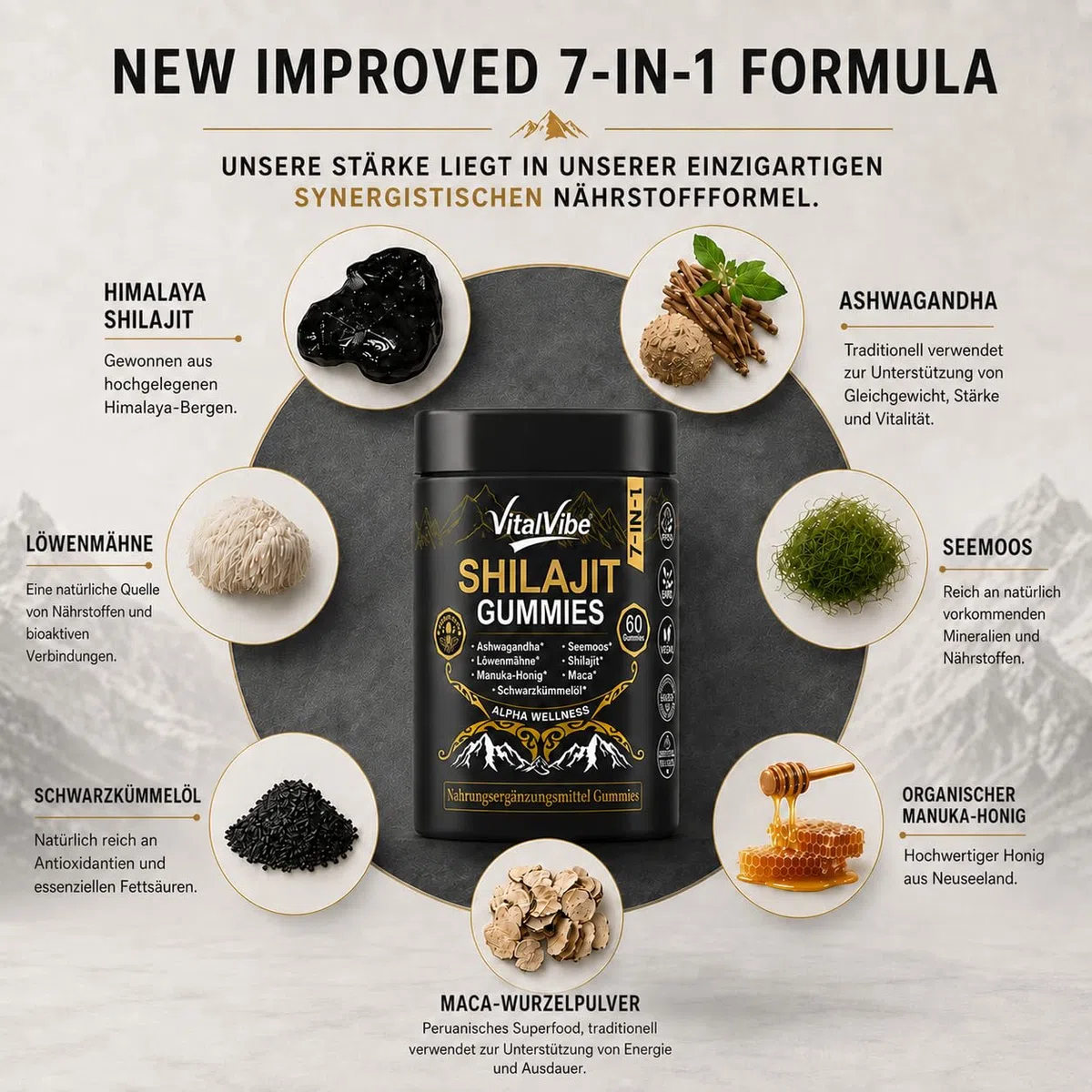 Gominolas Himalaya Shilajit Gomas | con oligoelementos y ácido fúlvico | para hombres y mujeres | puro y natural | vegano,más de 85 oligoelementos, sin azúcares añadidos, complemento alimenticio