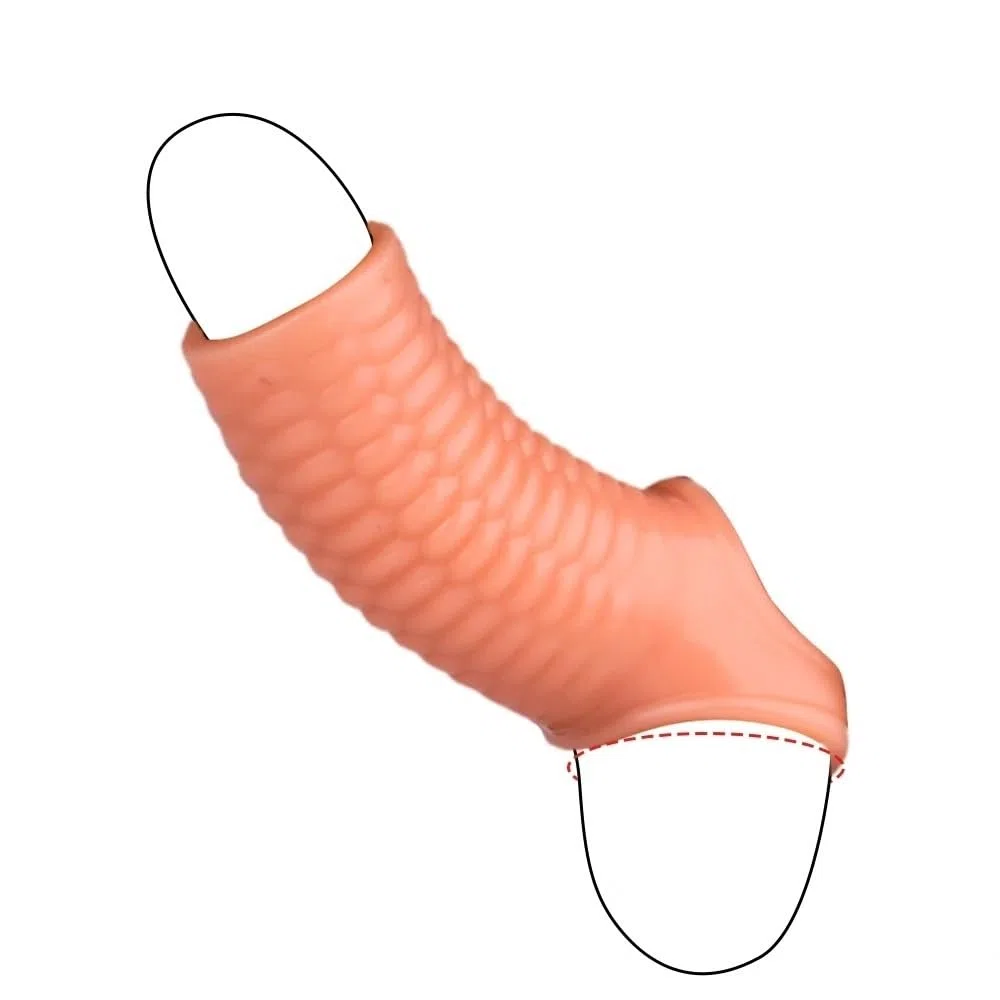 Extensor de manga de pene de color carne de extremo abierto de 9,5 cm, de silicona ultrasuave, reutilizable, para hombres, juguete sexual para adultos