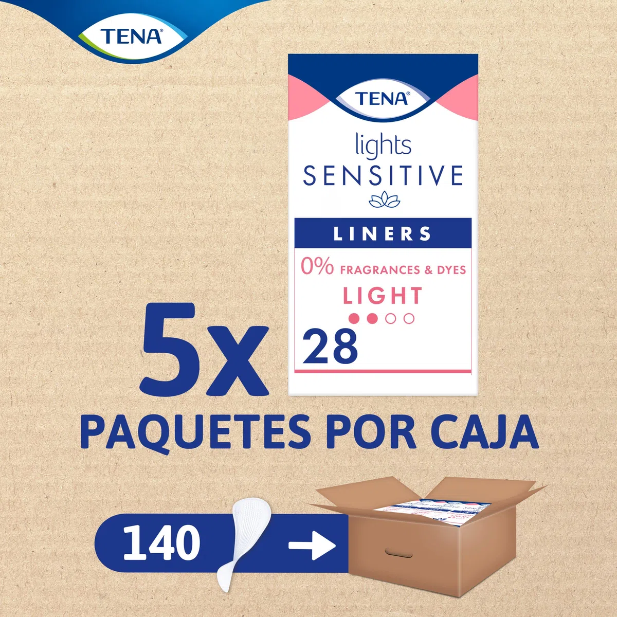TENA Discreet Lights Sensitive Light - Protegeslips para la incontinencia - Pérdidas de Orina Inesperadas - 140 Protegeslips Anatómicos Transpirables