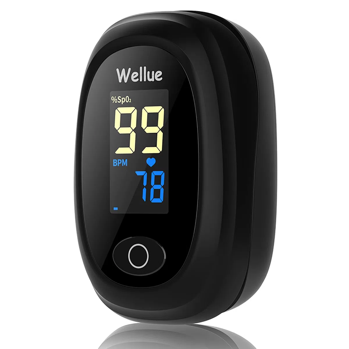 Wellue Oxímetro de Pulso, Pulsioxímetro de Dedo Oxímetro, Nivel de Oxígeno Portátil SpO2 PR Monitor de Ritmo Cardíaco, Pulsómetro Digital con Pantalla LED, Pilas Incluidas, Para Adultos Niños, Negro