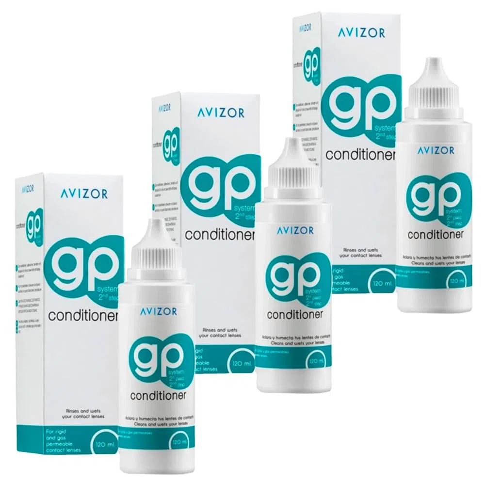 Gp Conditioner Pack de 3x120 ml - Solución para Lentes de Contacto Rígidas y Permeables al Gas - Aclara y Humedece - Limpieza Profunda y Confort Diario