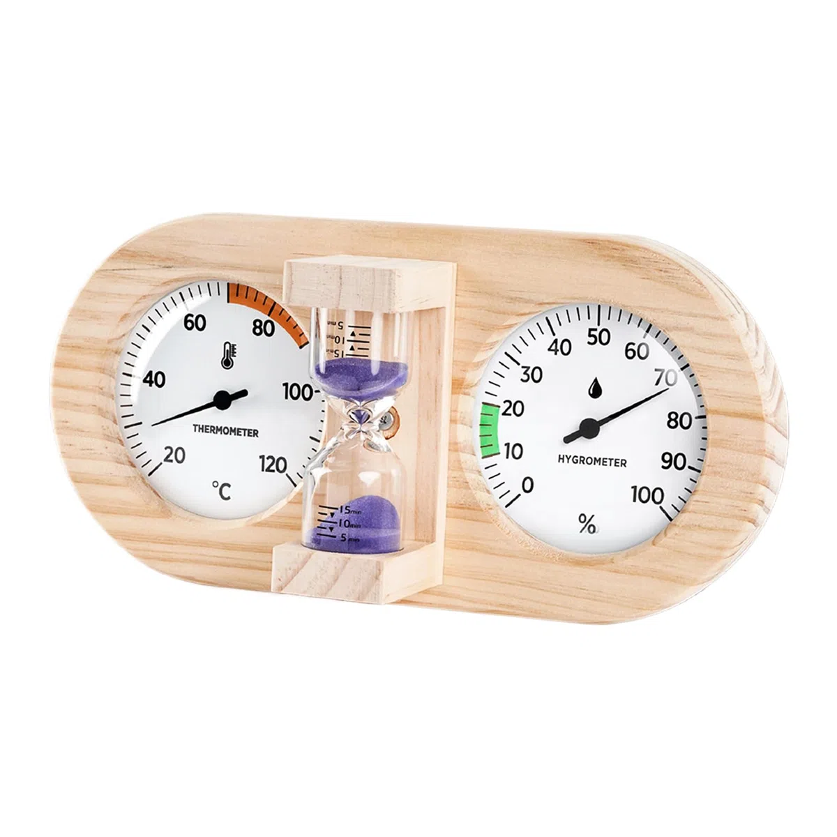 Temporizador de reloj de para sauna - Temporizador de para sauna | Accesorios Saunaa, Medidor de Humedad con Regresiva de 15 Minutos, Marco de Madera, Monitor de Temperatura para Mo