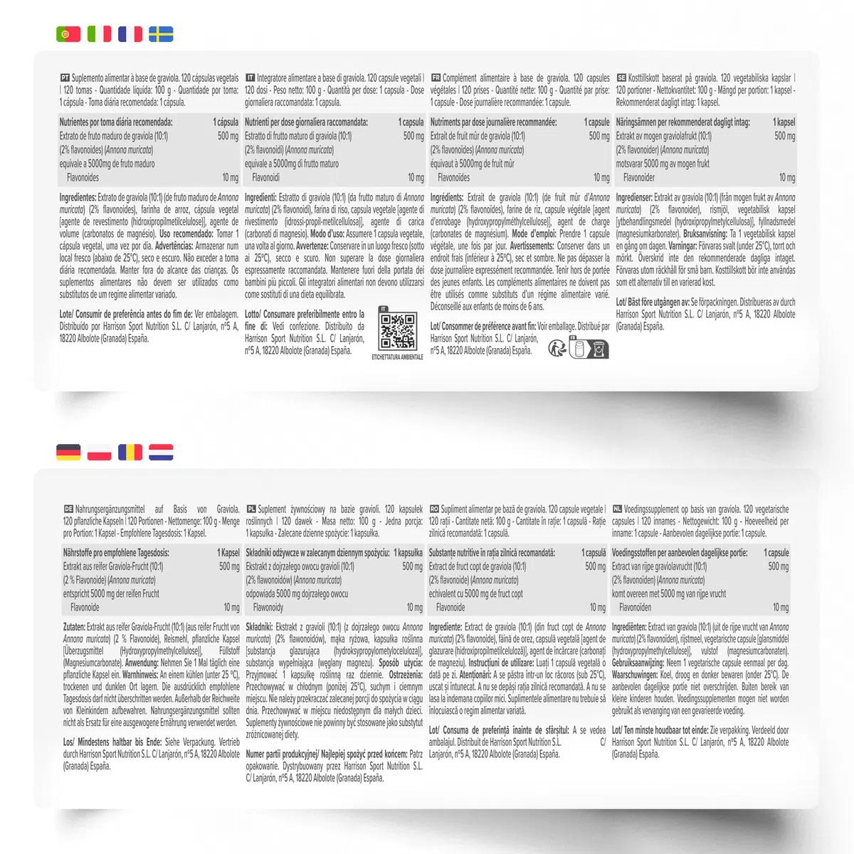 HSN Graviola (Guanábana) 500mg | 120 Cápsulas Vegetales | Extracto 10:1 de Annona muricata Estandarizado al 2% Flavonoides | Equivalente a 5000mg Fruta Madura | Suplemento Vegano Sin Gluten