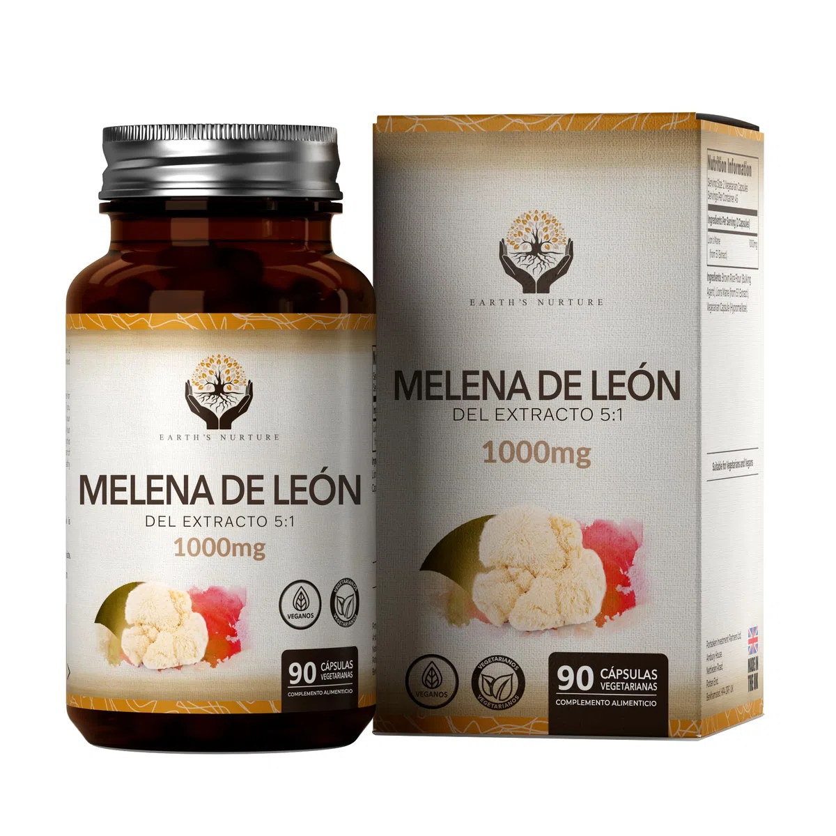 EN Melena de Leon Suplemento | 90 Cápsulas de Lions Mane | 1000mg Hongos Melana de Leon de Alta Potencia por Porción | Sin OGM, Gluten, Lácteos y Alérgenos | Hecho en el RU