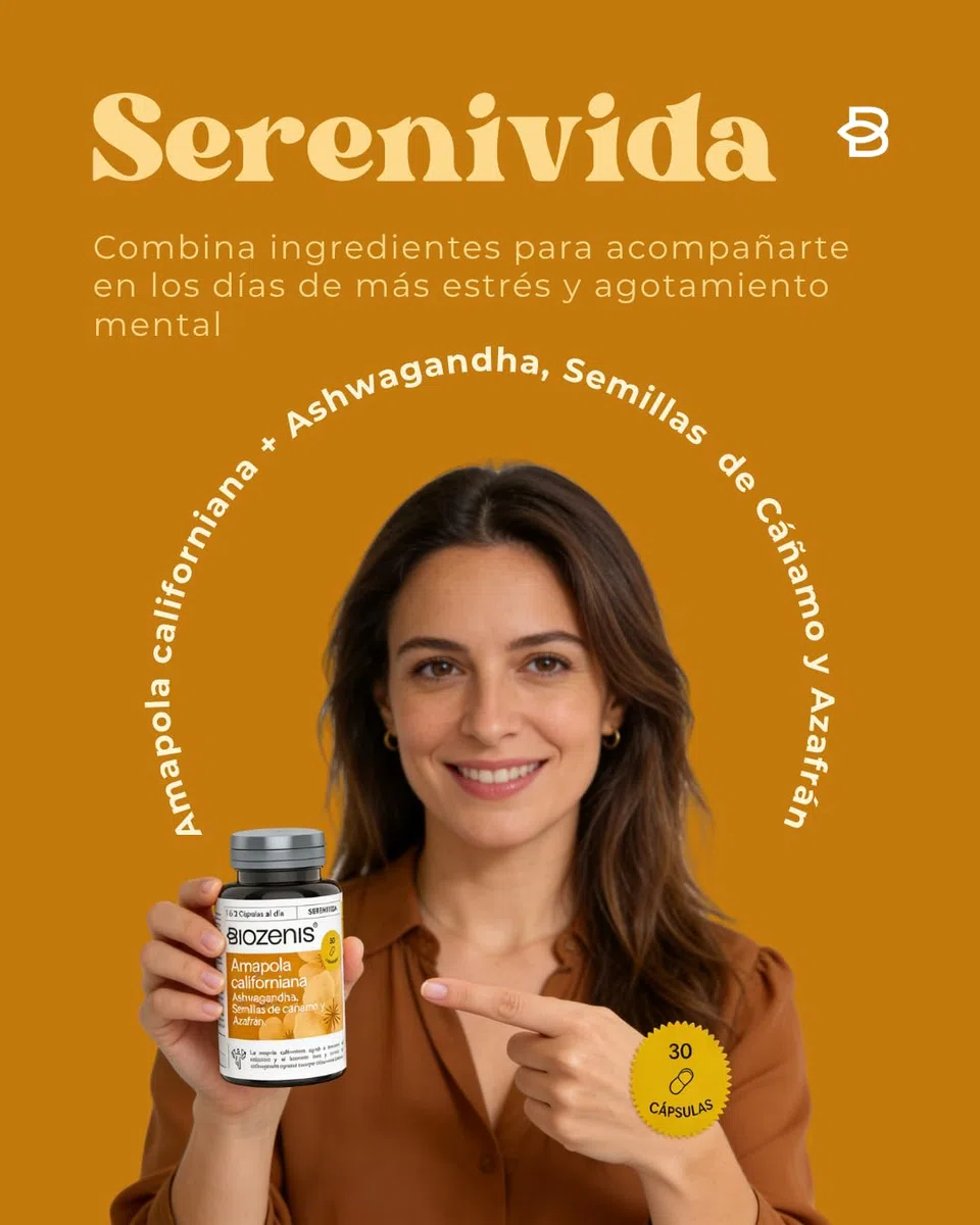 Serenivida – Amapola Californiana, Ashwagandha, Azafrán y Semillas de Cáñamo – 30 Cápsulas