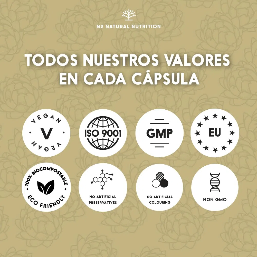 N2 Natural Nutrition Detox depurativo. Cardo mariano, alcachofa, vitamina B (B6, B2, B1), bardana y selenio. Antioxidante, retencion de liquidos. 90 Cápsulas. Vegano.