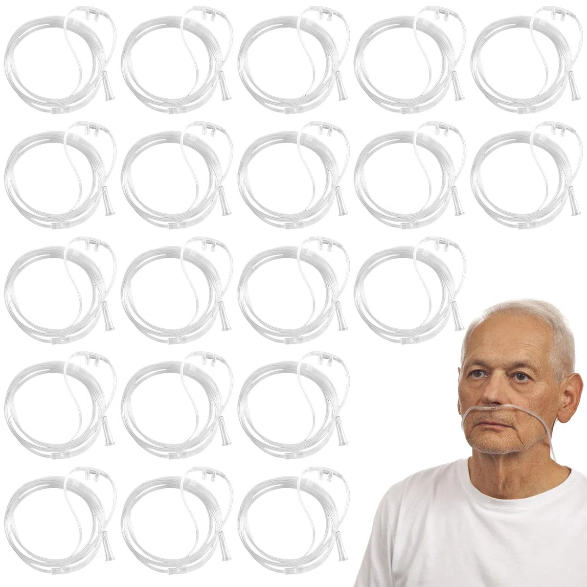 20 gafas de oxígeno para la nariz: 300 cm, gafas de nariz para dispositivo de oxígeno, gafas de oxígeno con tubo O2 para dispositivo de oxígeno, terapia de respiración, gafas nasales, tubo de