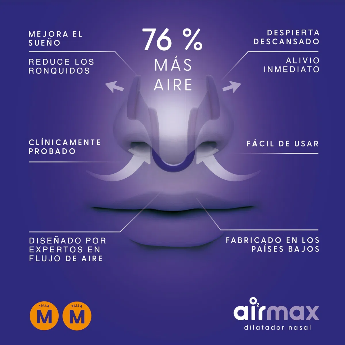 Airmax - Dilatador nasal eficaz para los ronquidos y la congestión nasal - 2x de tamaño mediano - Dispositivo médico recomendado por los médicos