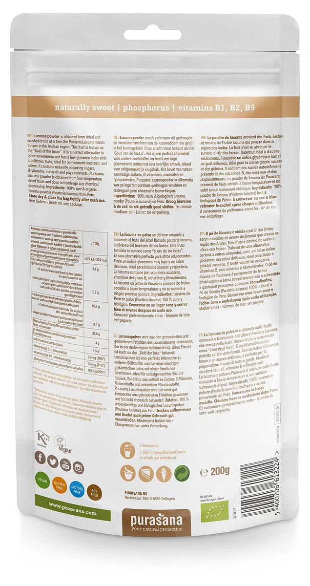 Purasana Lucuma Polvo 200 G Bio, color Multicolor