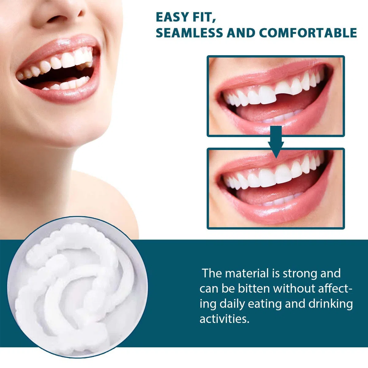 Prótesis Ajustables De Clipser,Clip-On Para Dientes Arriba Y Abajo,Prótesis Facetadas,Dentidos Sonrisa Falsa,Dentidos Temporales,Faceta Dental Cosmética