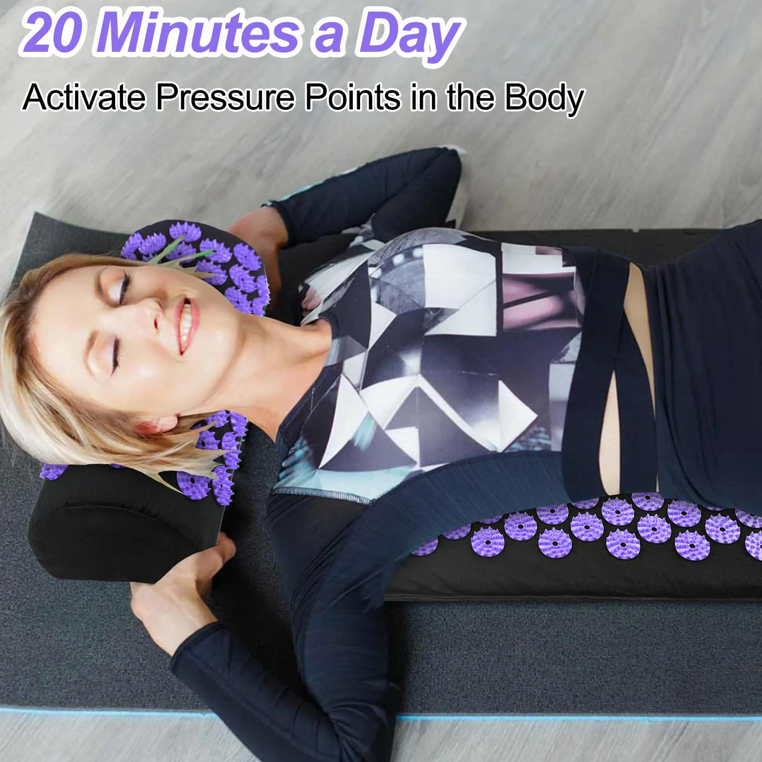 Magrimaxio Esterilla Acupresion Kit, Cojín de Acupresión con Almohada y Bolsa de Transporte, Mat de Masaje de Acupresión para Alivio del Dolor, Relajación Muscular, Meditación, Estimulación (Violeta)