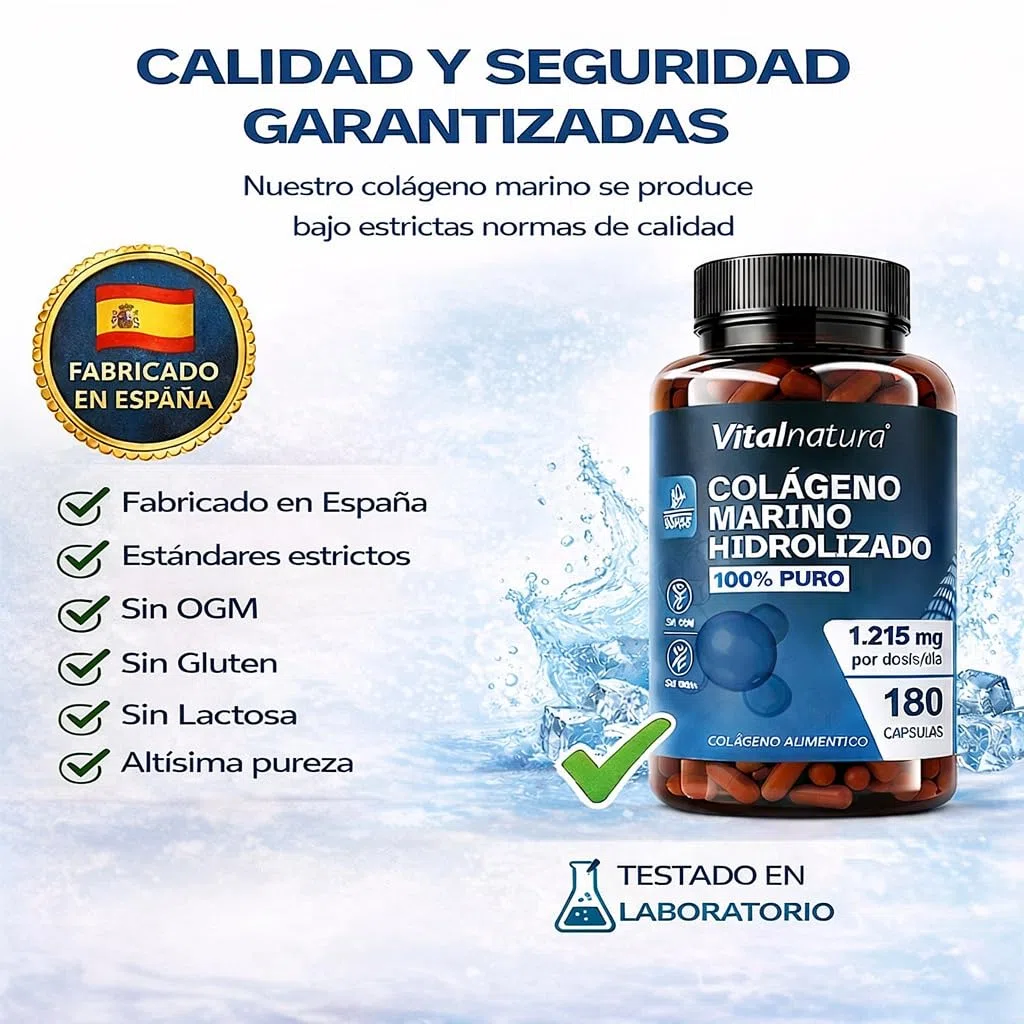 Colágeno Marino Hidrolizado 100% Puro 180 Cápsulas – Fórmula Premium para Articulaciones, Cartílagos, Recuperación Muscular y Huesos – Alta Absorción – Apoya Piel, Cabello y Uñas – Vitalnatura