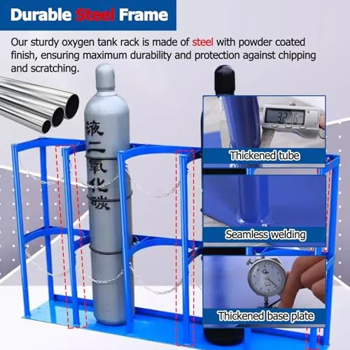 Soporte para cilindro de gas, portador de tanque de oxígeno resistente, estante de almacenamiento montado en el suelo/pared para un transporte seguro y portátil de tanques de oxígeno