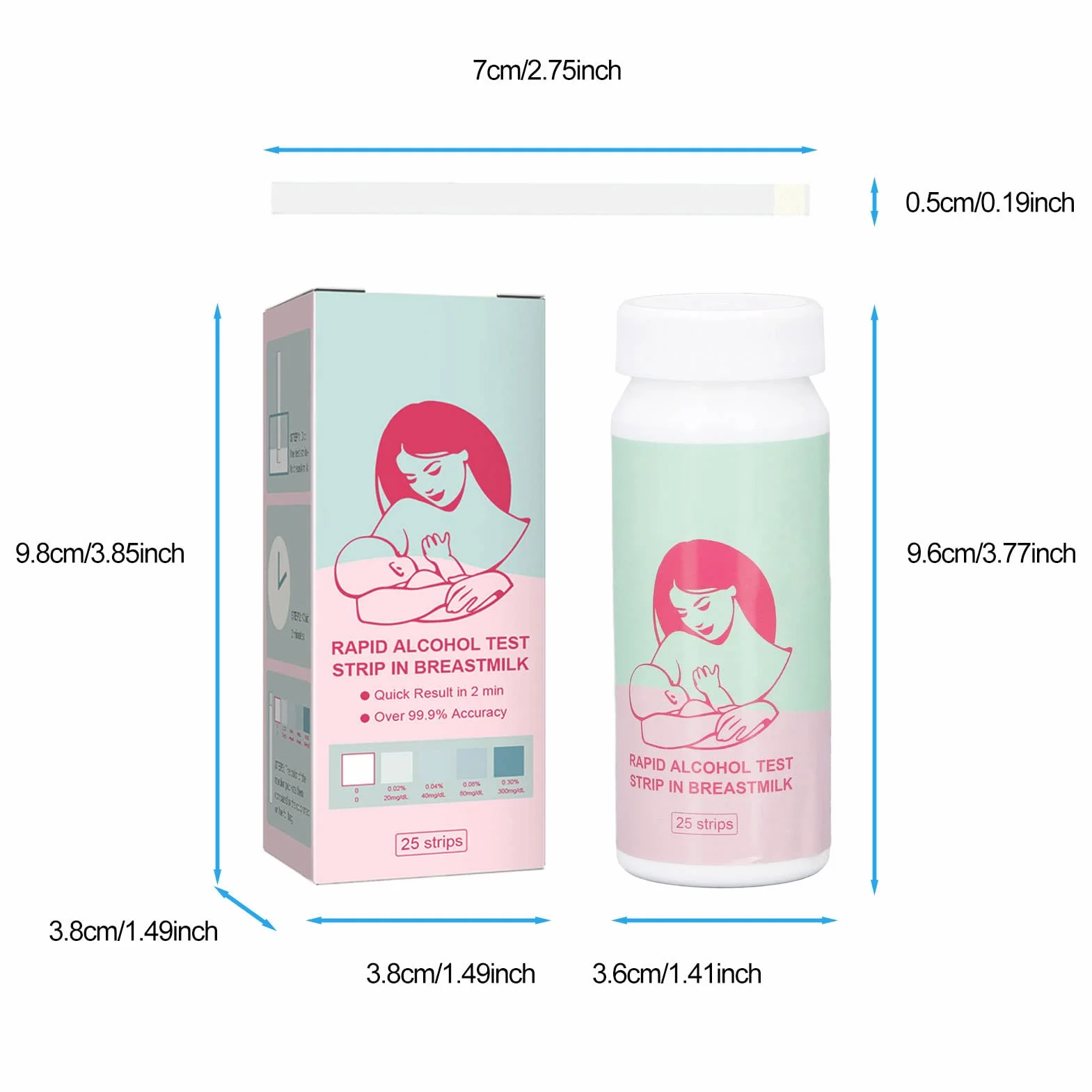 Fdit Tiras Reactivas de Alcohol para Leche Materna, Kit de Detección de 25 Piezas con Tabla de Colores, Resultado Rápido de 2 Minutos para Madres Lactantes, Uso Seguro con Leche