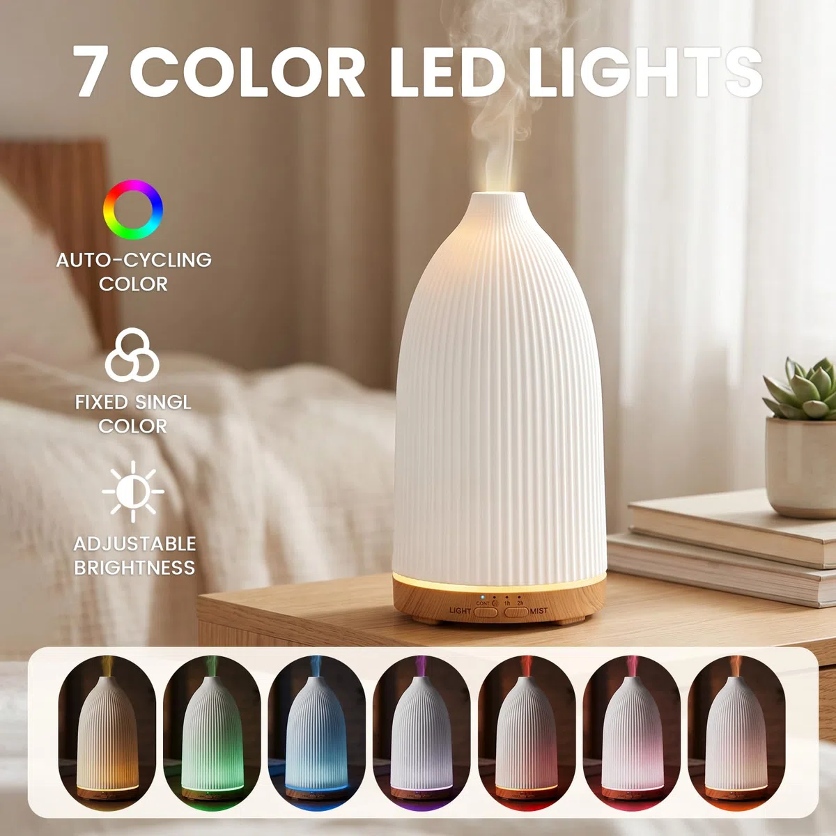 AESHORY Difusor de Aceite Esencial 100ML, Difusor de Aromas Silencioso, Humidificador Ultrasónico con 7 Luces LED e 4 Temporizadores para Hogar, Yoga