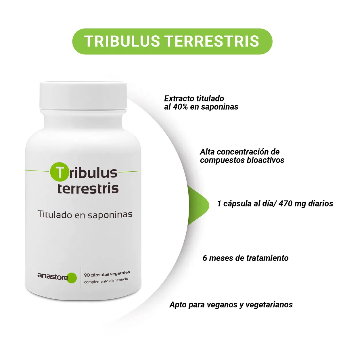 TRIBULUS TERRESTRIS * 470 mg / 90 cápsulas * Titulado al 40% en saponinas * Energia, Rendimiento deportivo, Vitalidad
