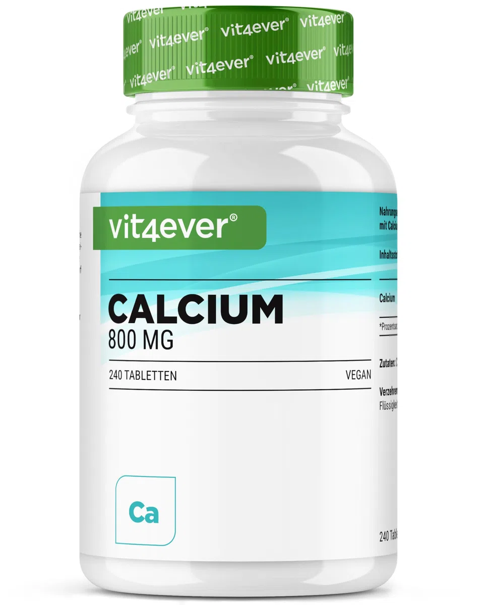 Calcio - 240 comprimidos - 800 mg de calcio procedente de carbonato cálcico por porción diaria - Para 4 meses - Vegano, de alta dosis y sin aditivos indeseables