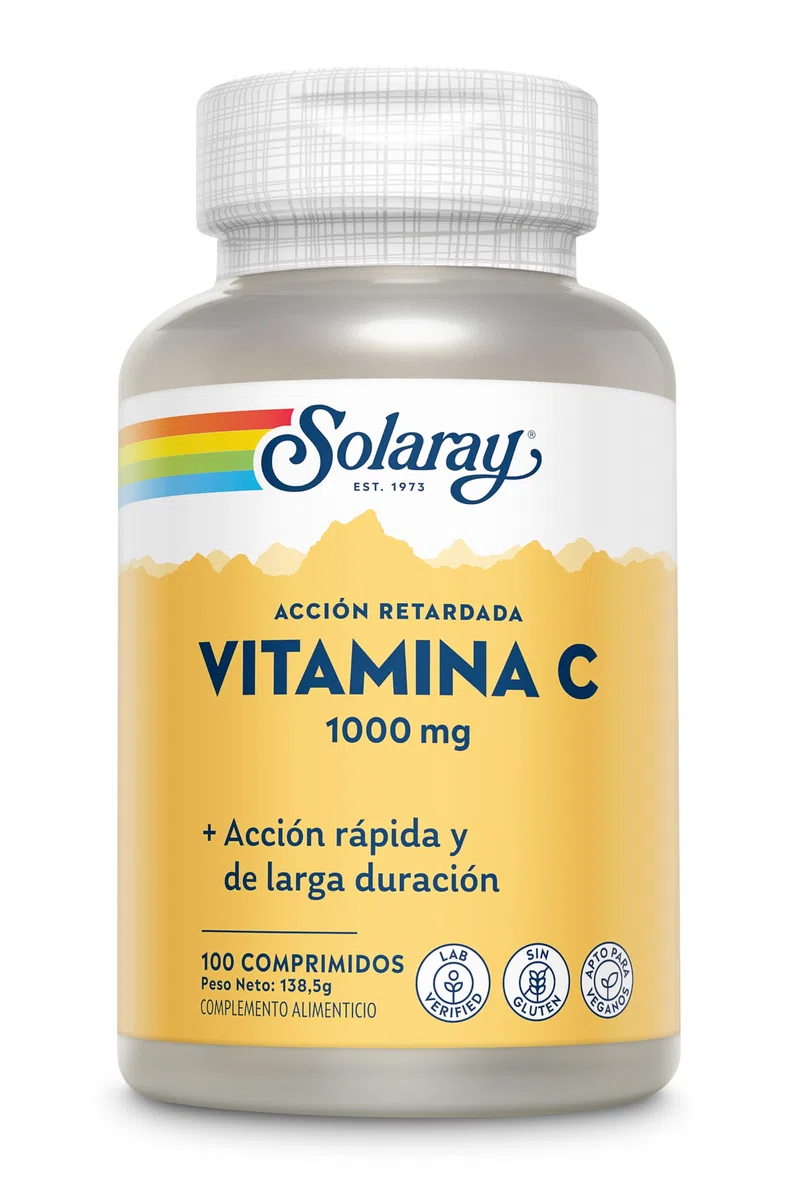 SOLARAY Vitamin C 1000mg | Con Escaramujo Y Acerola | Acción Retardada| Sin Gluten | Apto Para Veganos | Comprimidos, One size, Vanilla, 100 Unidad