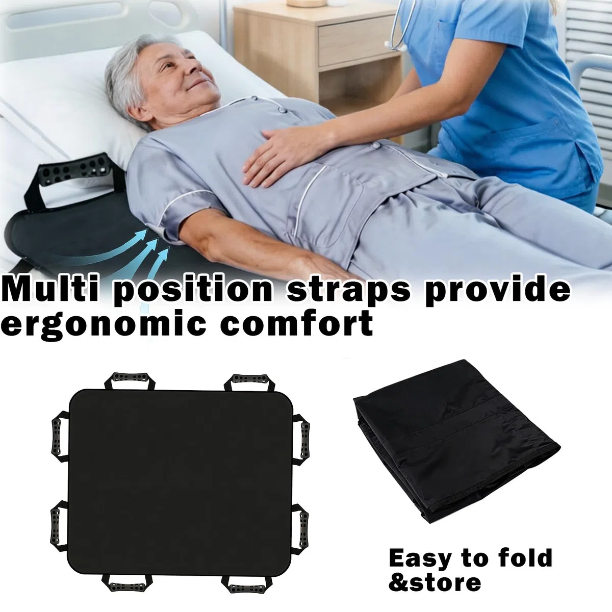 Tabla de transferencia para levantadores de pacientes – 100 x 120 cm paño deslizante para personas postradas en cama con 8 asas, para pacientes ancianos y postrados en cama, para personas mayores