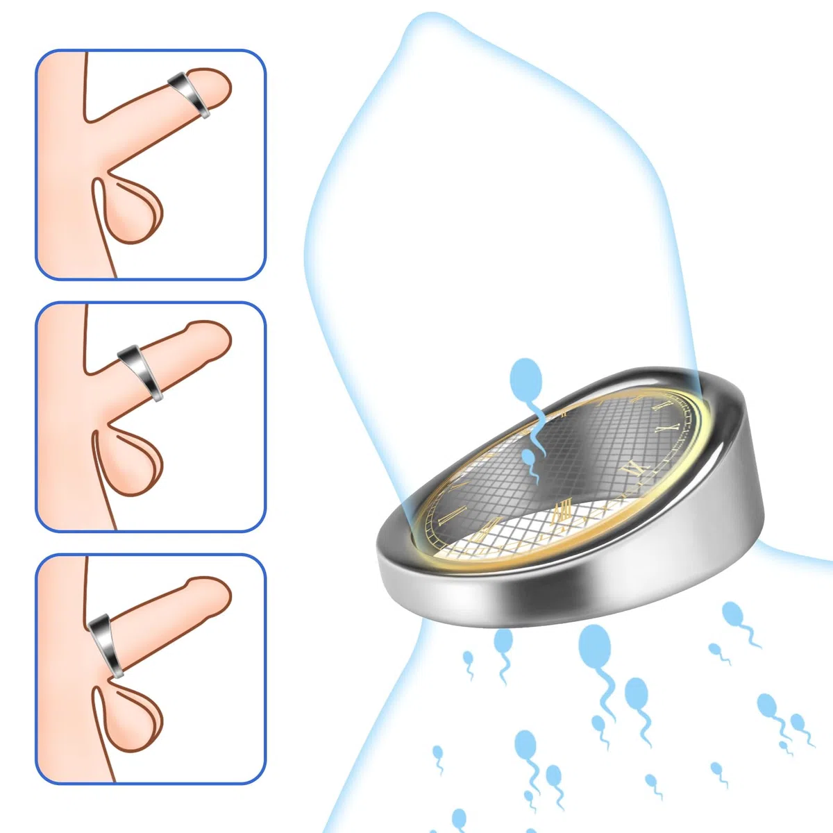 Anillos de pene de acero inoxidable para hombres, Anillo de pene de placer para el aumento de la potencia Anillo de glande ergonómico Anillo de testículo de metal (L)