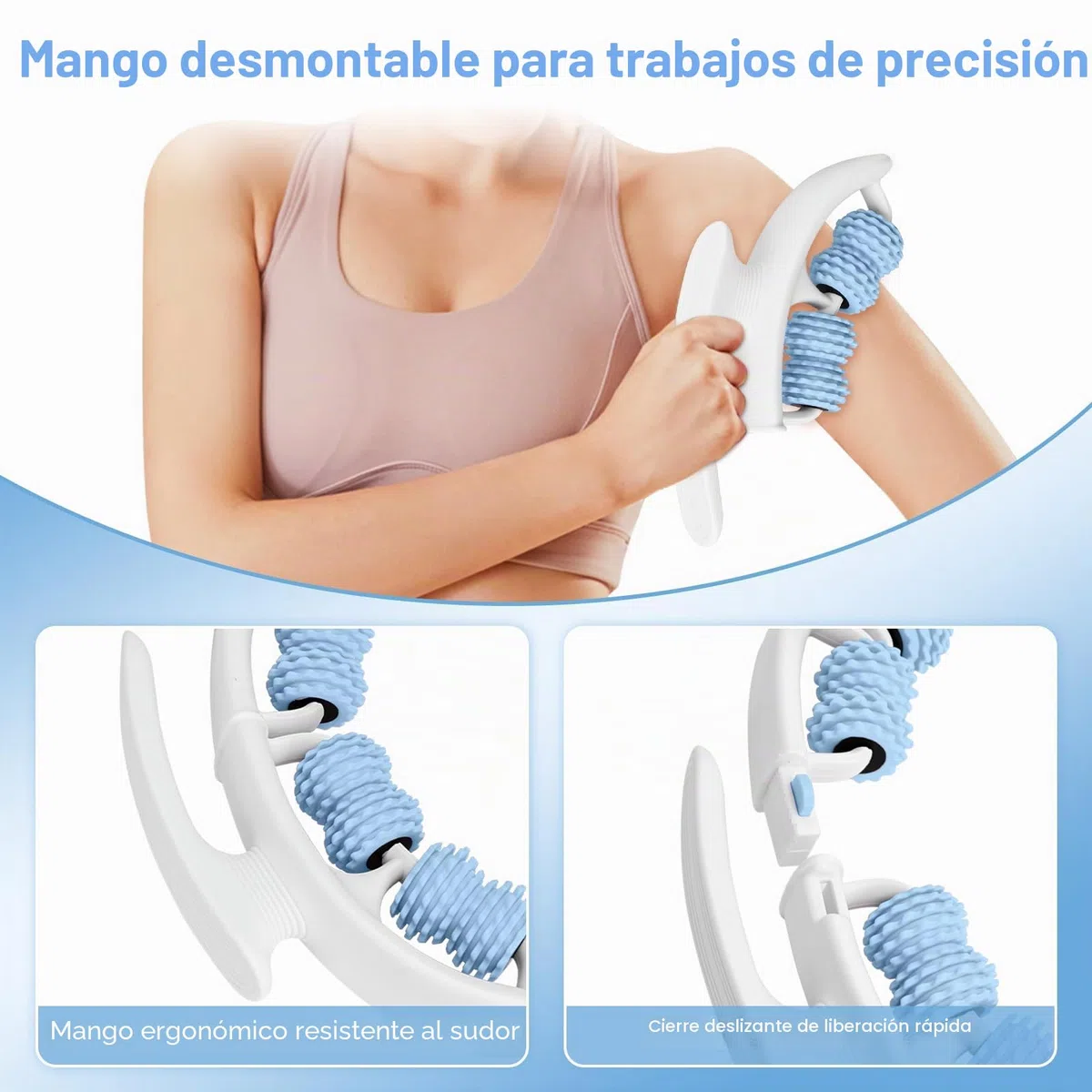 Rodillo de masaje de celulitis con asas desmontables para espalda, piernas, cuello, hombros, relajación muscular corporal y circulación, herramienta masajeadora de presión firme para alivio