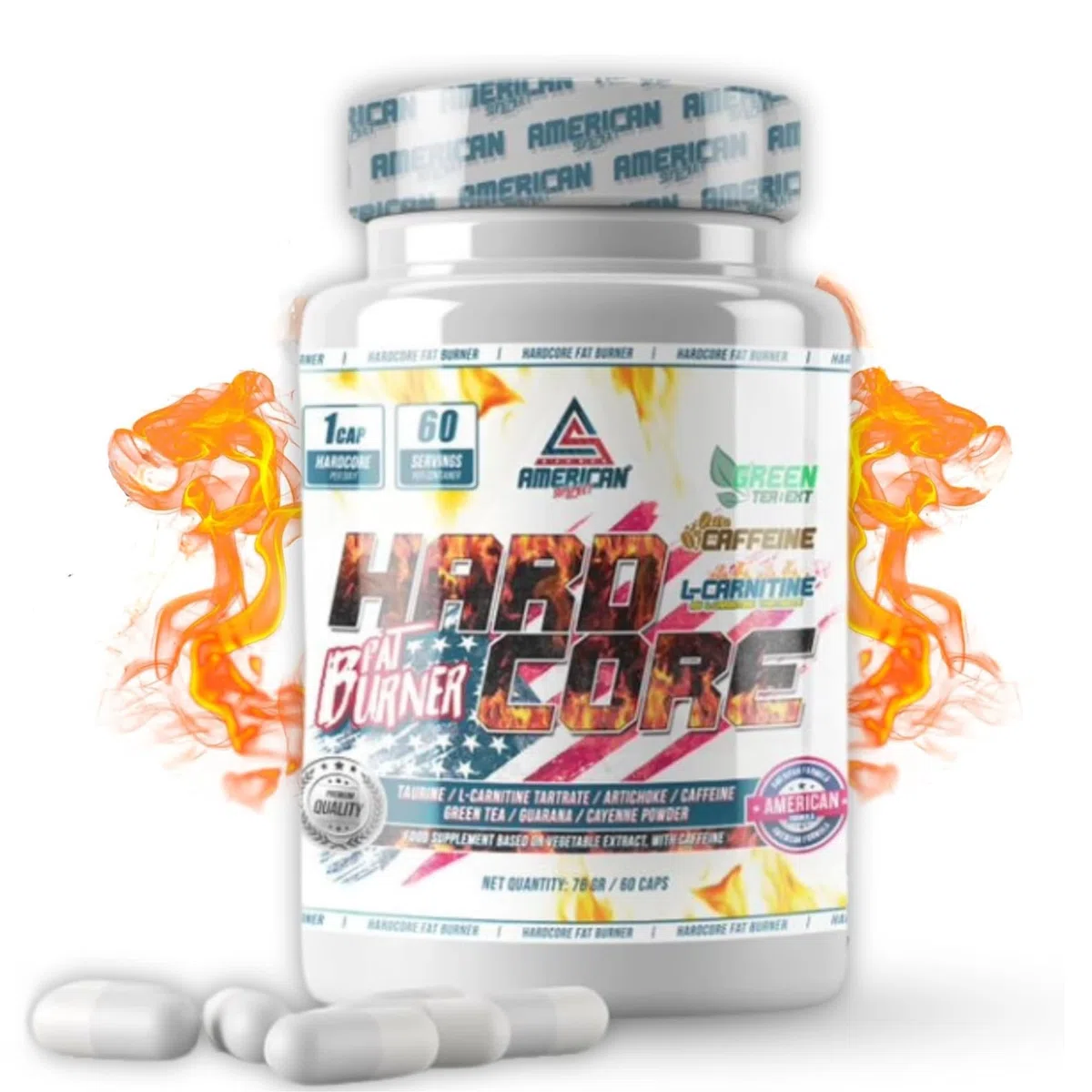 HardCore Fat Burner | Quemagrasas Potente para Adelgazar Rapido y efectivo | Contiene Taurina y L Carnitina | Ayuda a Perder Grasa | Termogenico | 60 Cápsulas