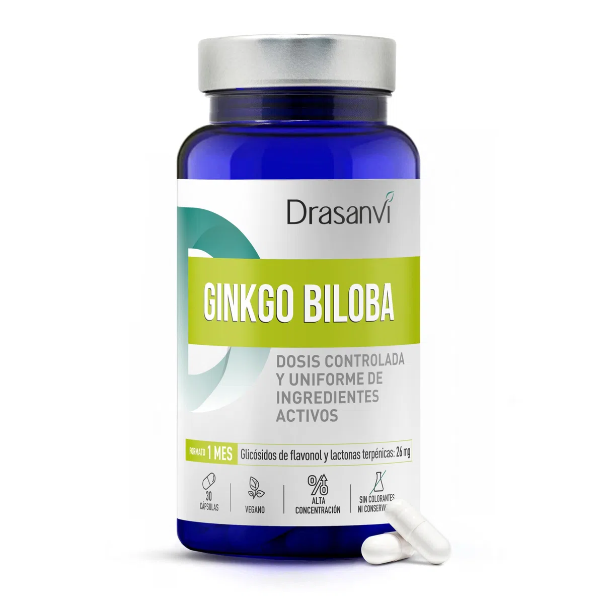 Ginkgo Biloba 30 Cápsulas Drasanvi | Extracto Estandarizado Alta Concentración | Apoyo a la Memoria, Concentración y Circulación | 1 Cápsula Diaria | Suplemento Natural