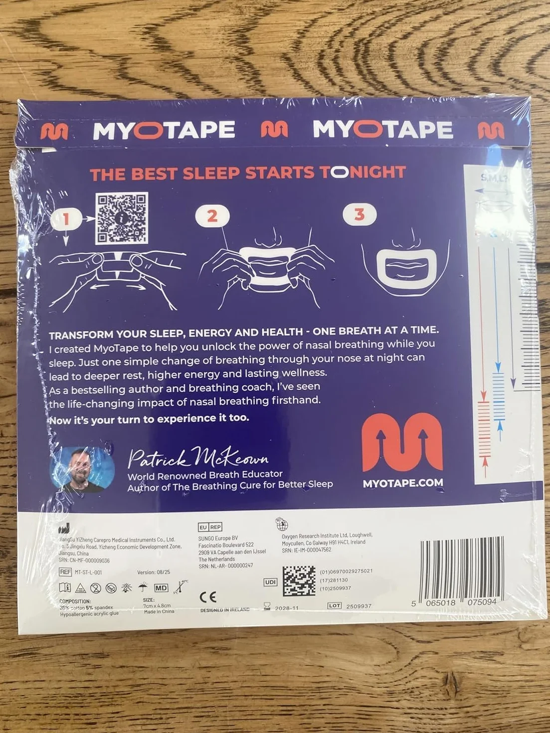 MyoTape - Cinta para dormir para 30 noches - Reduce los ronquidos - Mejora tu sueño - Promueve la respiración nasal - Cómodo y suave para la piel - Grande