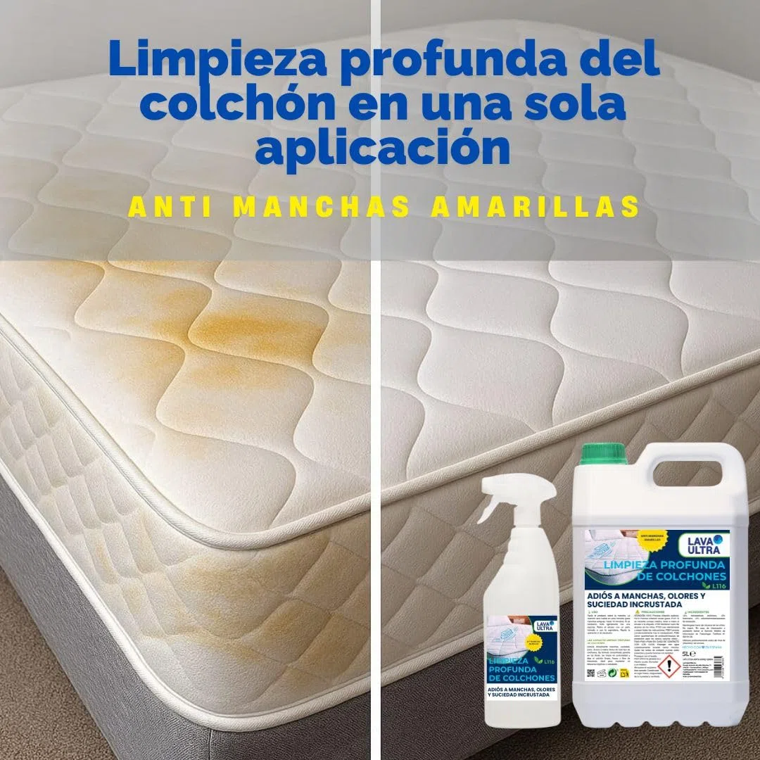 Limpiador para colchones LavaUltra L116 — potente limpiador para limpieza profunda 5 L + spray 750 mL | Elimina manchas amarillas, suciedad, restos de orina y olores de mascotas