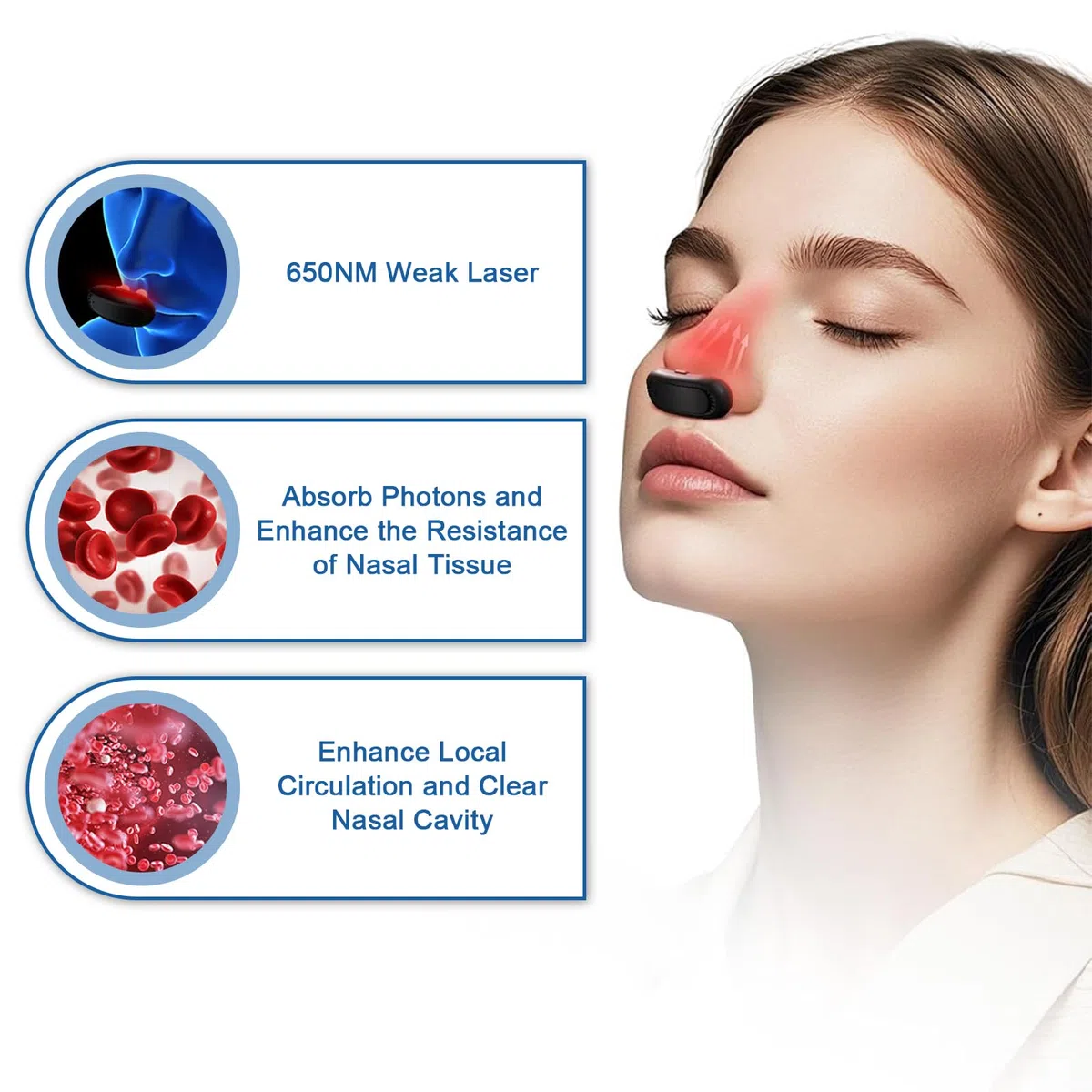 Dispositivo de Nariz con Luz Roja, Calmante Nasal de Fisioterapia, Herramienta para Aliviar La Rinitis, Luz Roja Portátil Instrumento de Terapia Nasal para Aliviar Los Síntomas de La Rinitis