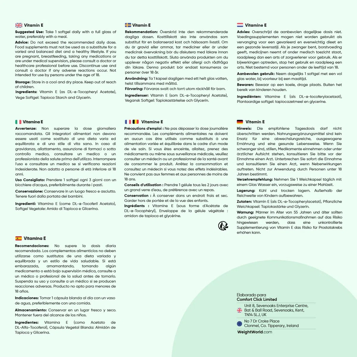 Vitamina E 400UI, 180 Cápsulas Veganas para 6 Meses - Acetato de DL-α-Tocoferol, La Vitamina E Contribuye a Proteger las Células del Estrés Oxidativo, Sin OGM