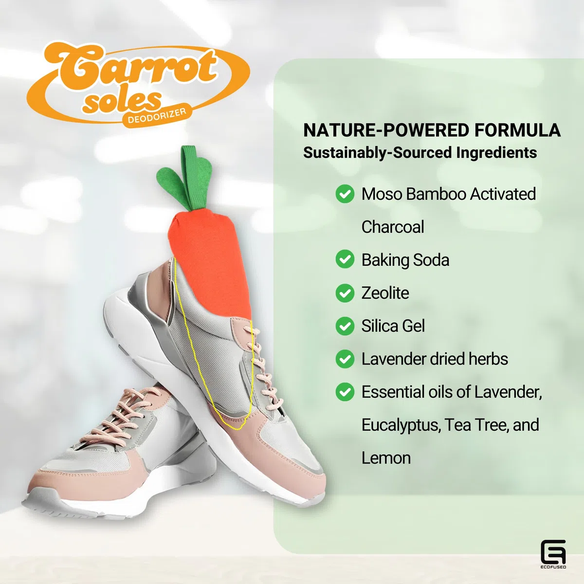 Desodorante para zapatos Carrotsoles en paquete de 2, eliminador de olores para zapatos, botas, armarios, cajones, guantes - Absorbente de humedad, ambientador, purificador de aire de carbón activado