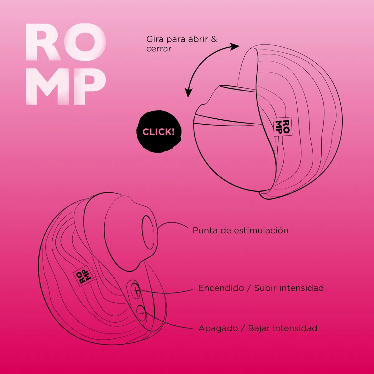 ROMP Spin Succionador De Clítoris Femenino | Vibrador Mujer Con Función De Masaje Suave | Juguetes Eróticos Para Pareja Sexuales | Recargable | Resistente Al Agua | Formato De Viaje Compacto Ligero
