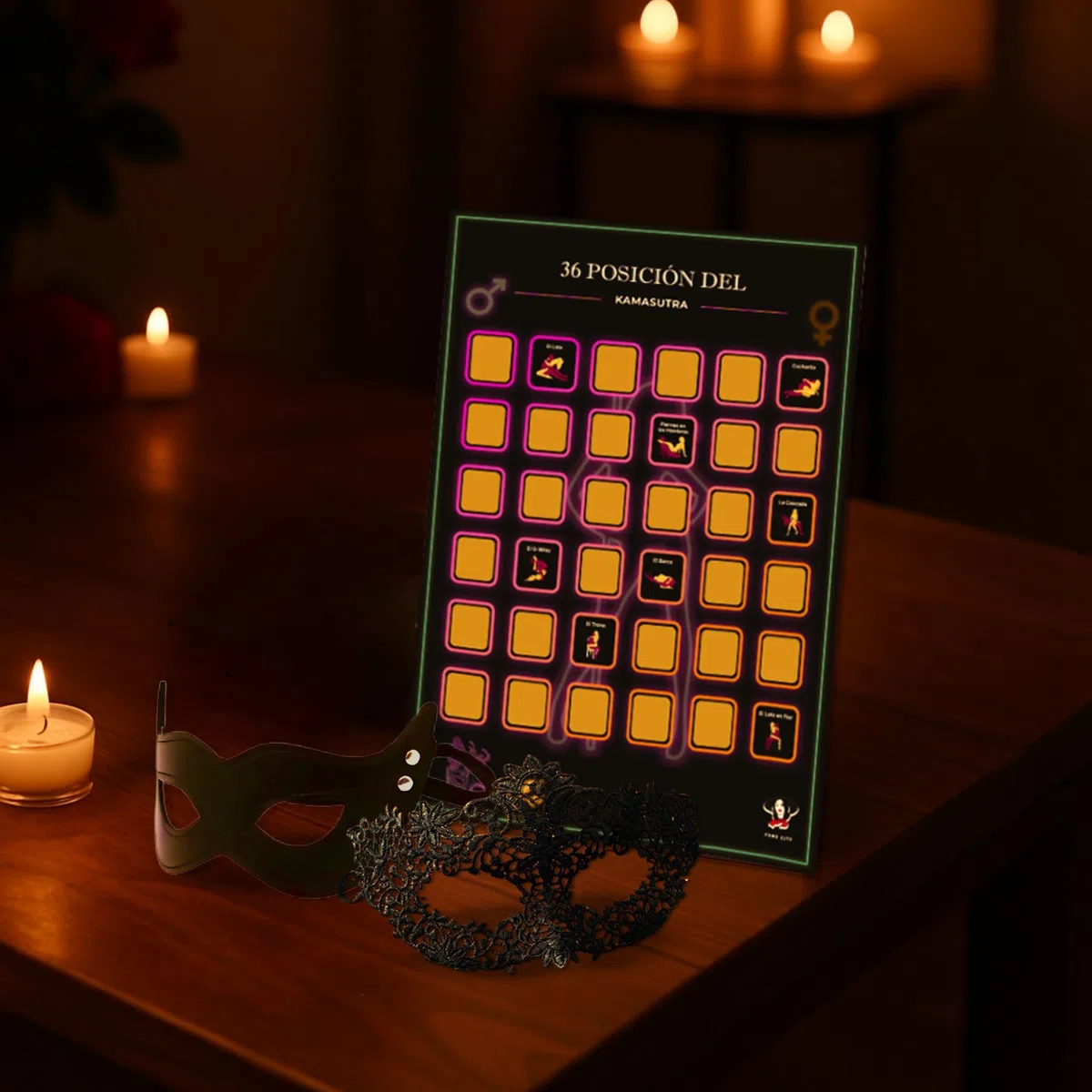 Posición 36 del Kamasutra, Juegos Románticos Adultos y Reto para Parejas con Máscaras de Fantasía, Póster para Rascar