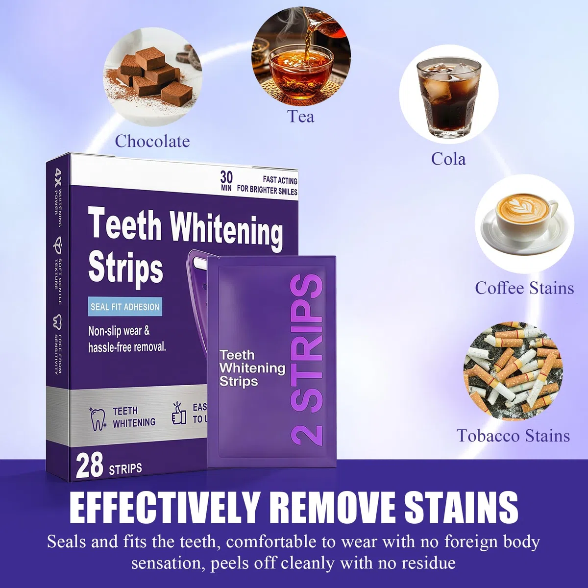 28 Pares Tiras Blanqueadoras Moradas, Blanqueador Dental En Casa, Tiras Blanqueadoras Para Dientes MáS Blancos, Refresca RespiracióN, Resultados RáPidos