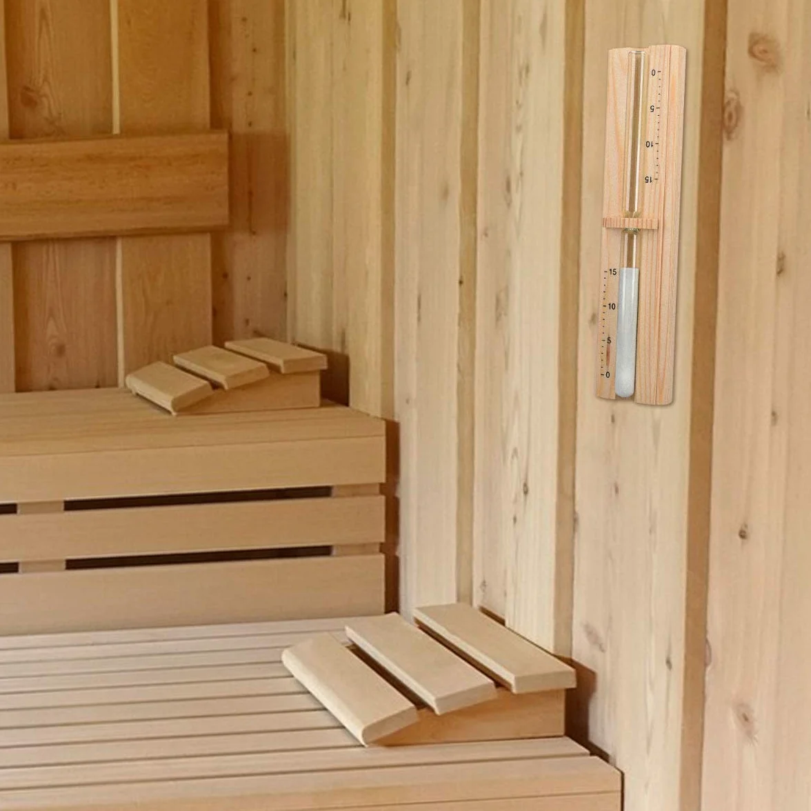 Navaris Reloj de arena para pared - Clásico reloj de arena para sauna - De madera de pino arena y cristal resistente al calor - 29.5 x 7.5 x 4CM