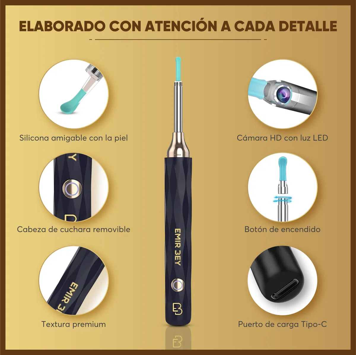 Otoscopio Limpiador de Oídos con Cámara 1080P WiFi – 3,5mm, 6 LED, 6 Puntas de Silicona, Kit Completo para Adultos y Niños, Compatible con iPhone y Android – Limpia Oídos Cera con Precisión
