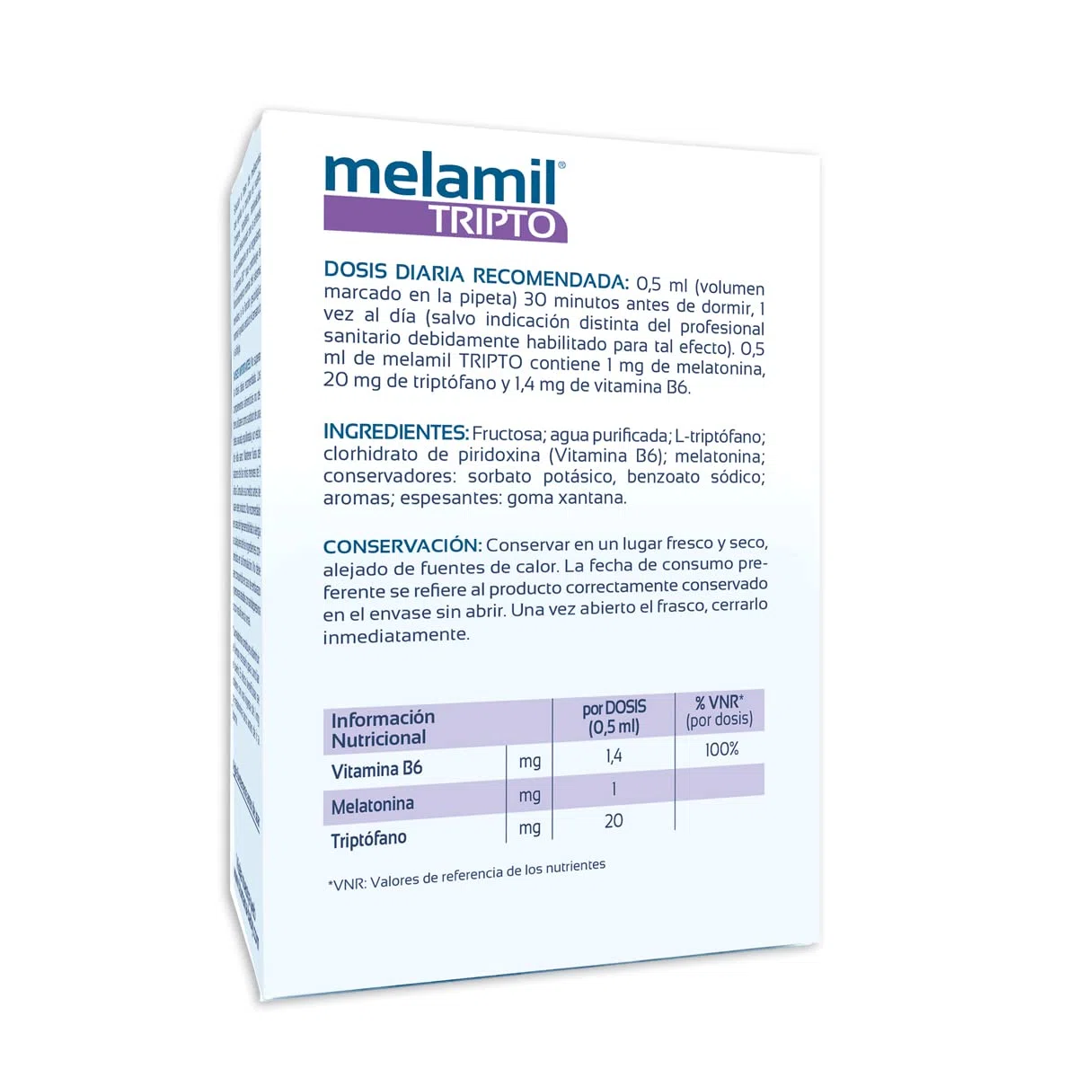 Melamil Tripto, complemento alimenticio a base de melatonina 99% pura, triptófano y vitamina B6 que ayuda a descansar cada noche, 30 ml en gotas