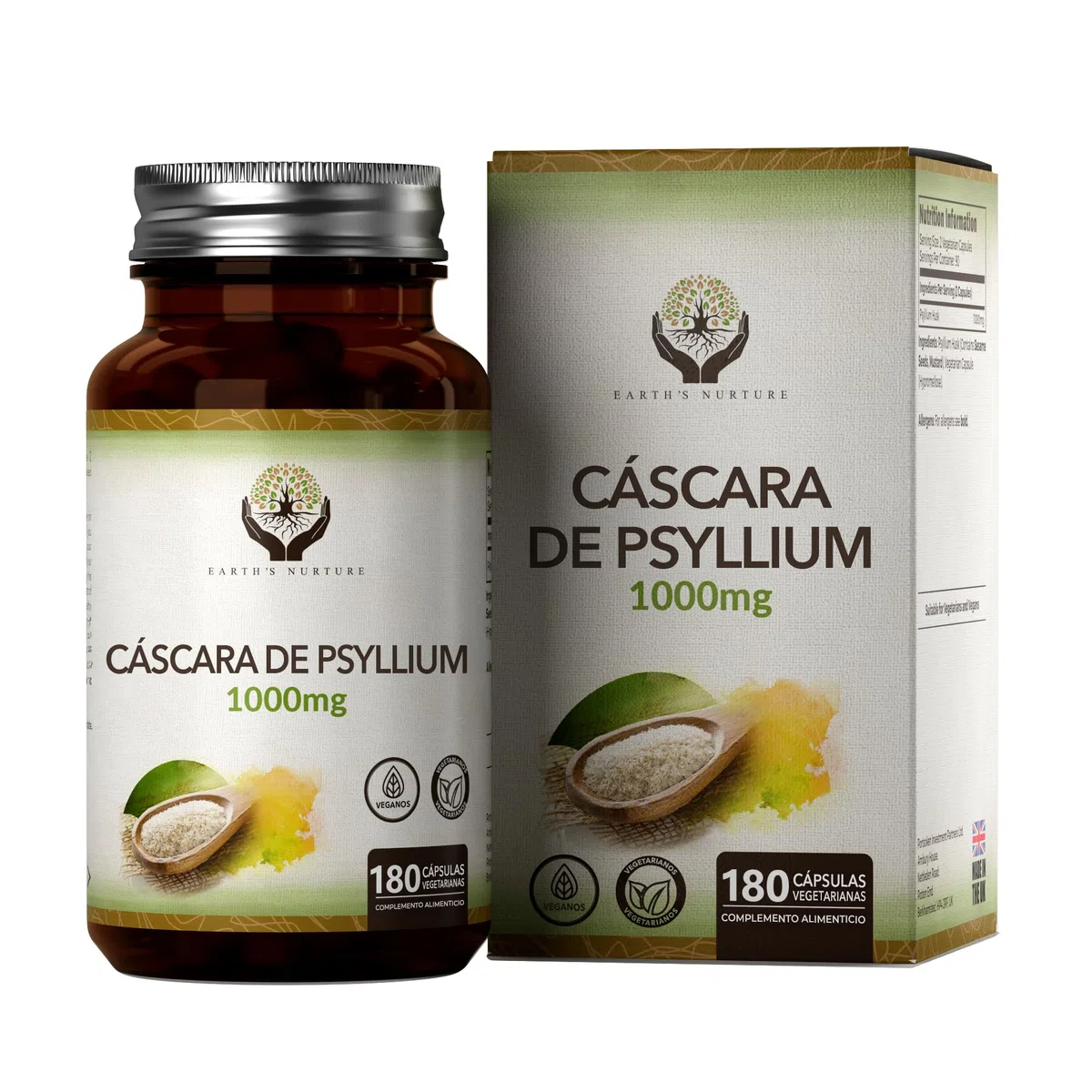 EN Psyllium | 180 Psyllium Husk Capsulas - 1000mg Psilyum Fibra por Porción | Fibra de Plantago Ovata | Psilium Husk Capsulas del Polvo | Sin OGM, Gluten ni Alérgenos | Fabricado en el RU