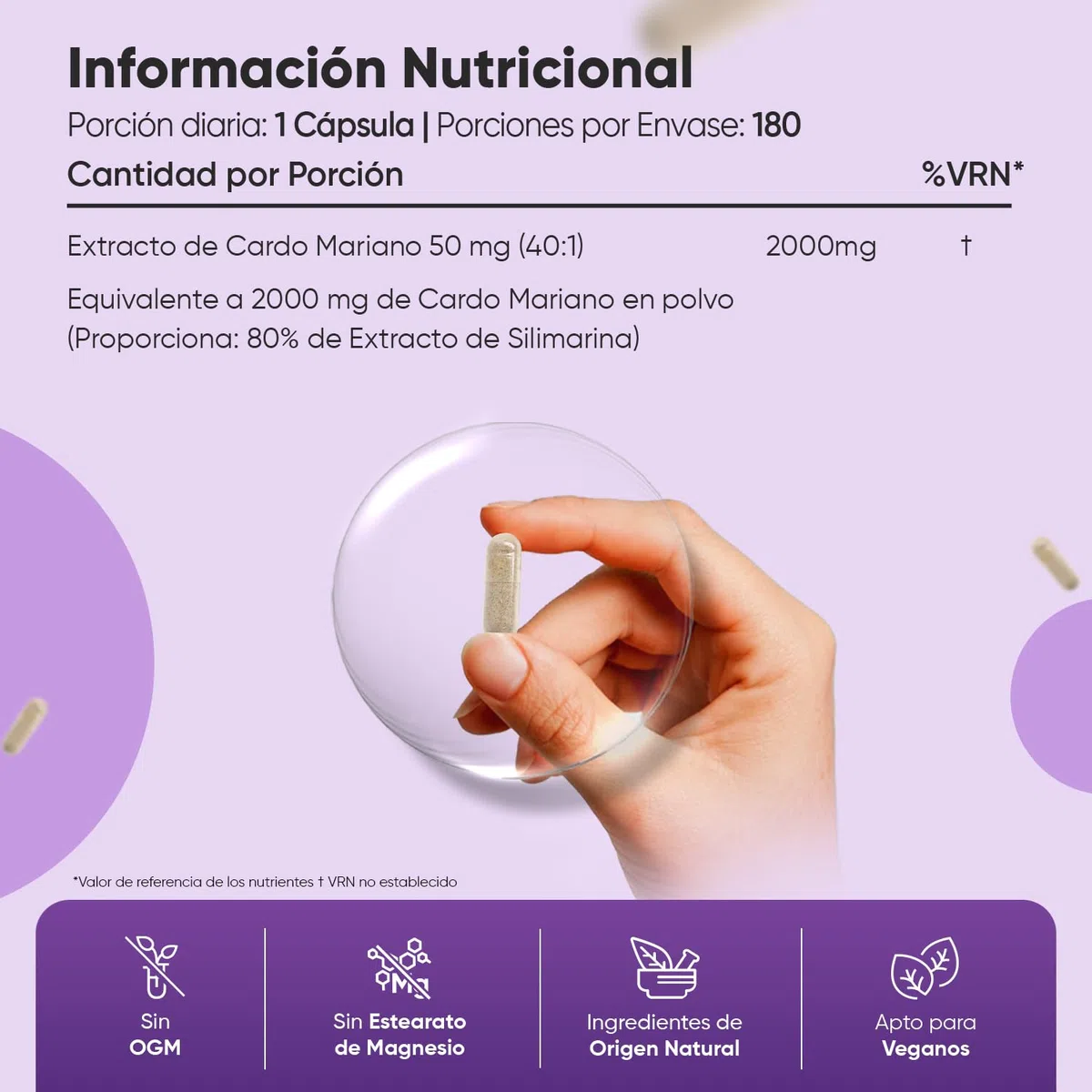 Cardo Mariano 2000mg - 180 Cápsulas, 80% de Silimarina del Extracto Natural de Cardo Mariano 40:1 - Suplemento de Milk Thistle para 6 Meses de Suministro - Apto para Veganos, Sin OGM