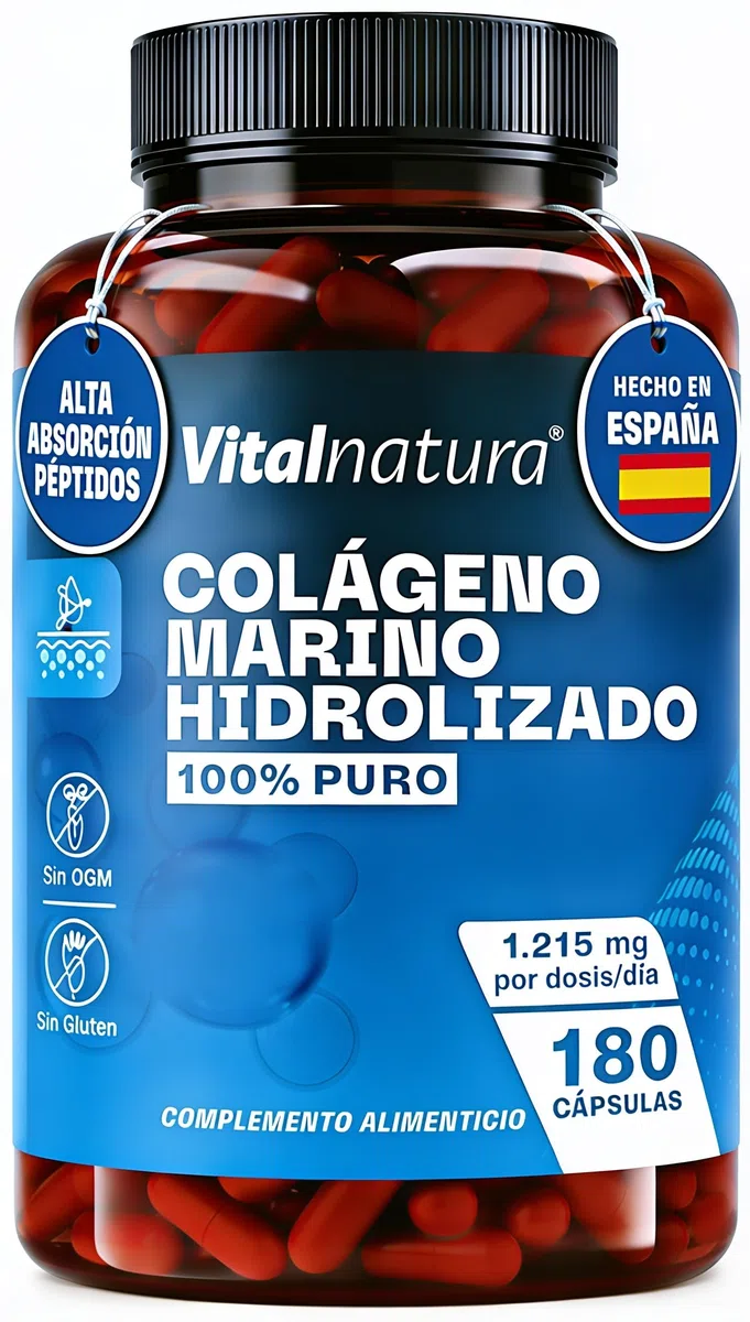 Colágeno Marino Hidrolizado 100% Puro 180 Cápsulas – Fórmula Premium para Articulaciones, Cartílagos, Recuperación Muscular y Huesos – Alta Absorción – Apoya Piel, Cabello y Uñas – Vitalnatura